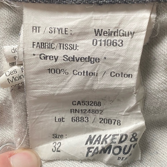Naked & Famous Jeans Mens 32 x 29 Gray Selvedge Weird Guy Tapered - Picture 5 of 8